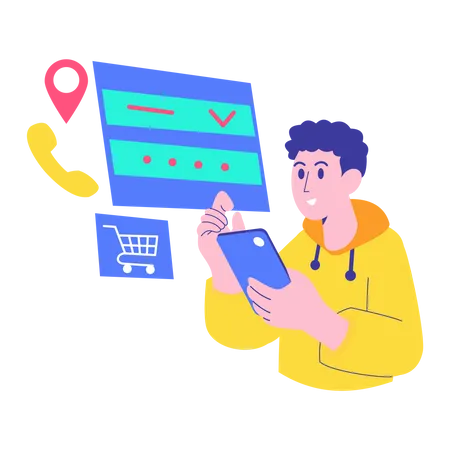 Boy setting delivery location  Illustration