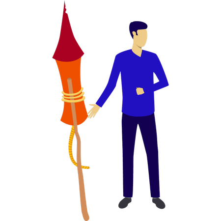 Boy setting firecracker  Illustration