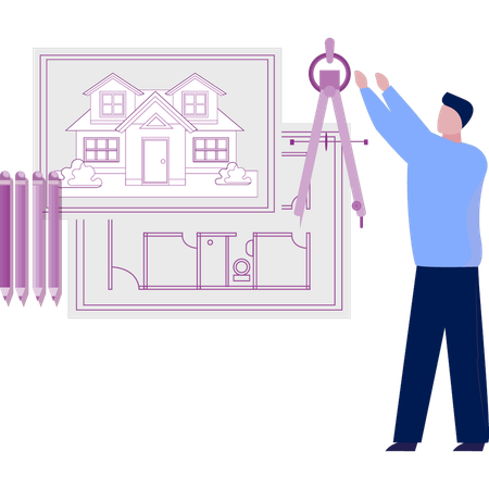 Boy setting house map  Illustration