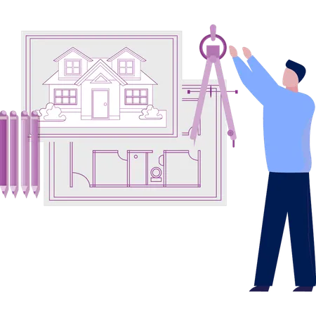 Boy setting house map  Illustration