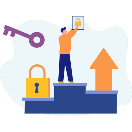 Boy setting pin lock  Illustration