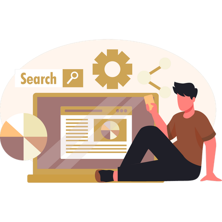 Boy setting search bar  Illustration