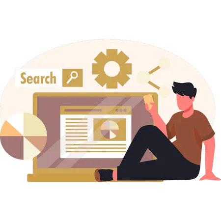 Boy setting search bar  Illustration