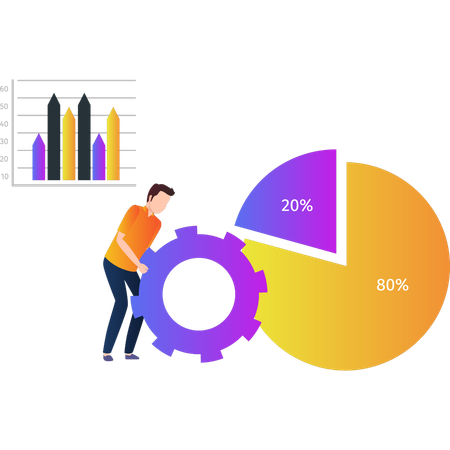 Boy setting up business pie graph  イラスト