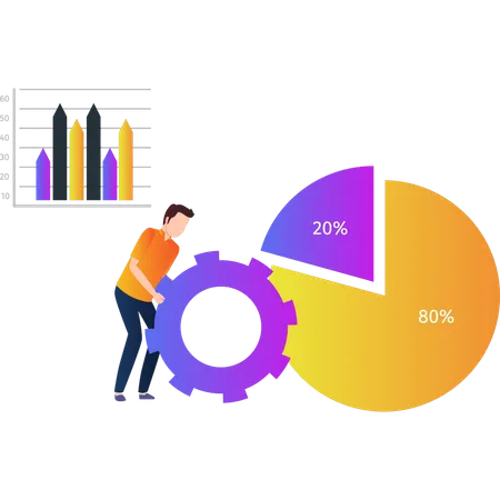 Boy setting up business pie graph  イラスト
