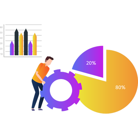 Boy setting up business pie graph  Illustration