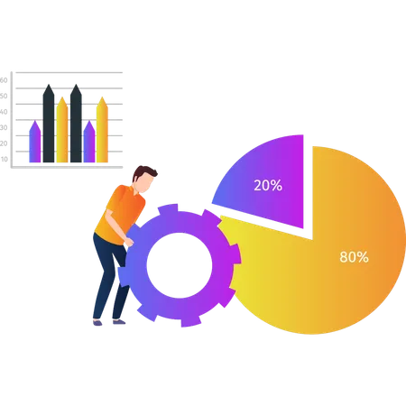 Boy setting up business pie graph  Illustration