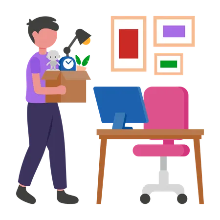 Boy setting up New desk  Illustration