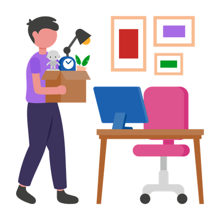 Boy setting up New desk  Illustration