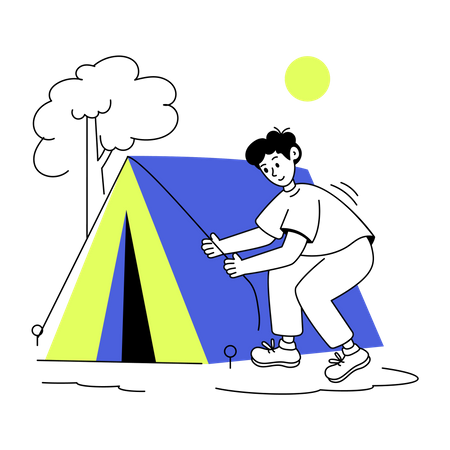 Boy setting up tent for camping  Illustration