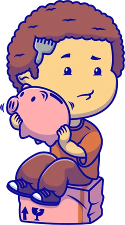 Boy Shaking Piggy Bank  Illustration