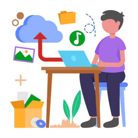 Boy Share files seamlessly  Illustration