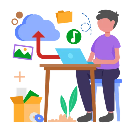 Boy Share files seamlessly  Illustration