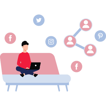 Boy sharing data on social media  일러스트레이션