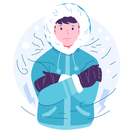 Boy shivering in cold  Illustration
