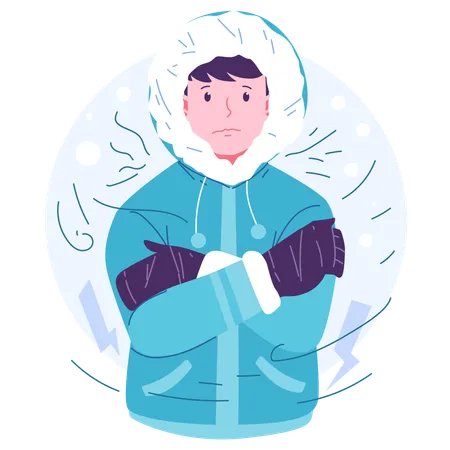 Boy shivering in cold  Illustration