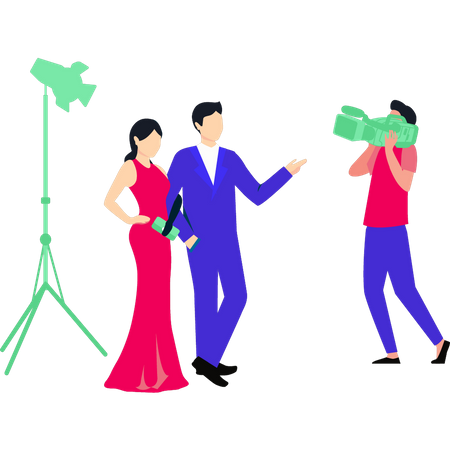 Boy shooting couple scene  Illustration