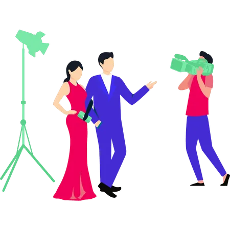 Boy shooting couple scene  Illustration