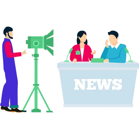 Boy shooting the news  Illustration