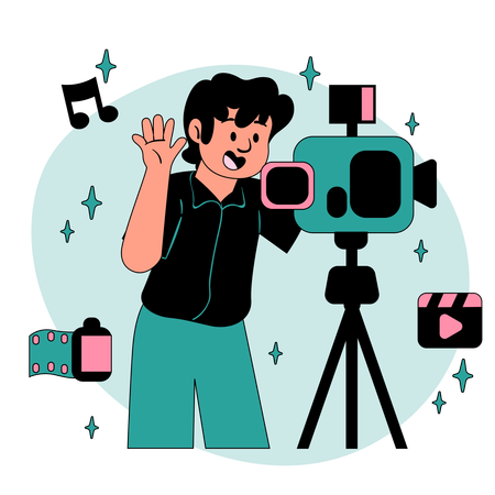 Boy shooting video in camera  Illustration