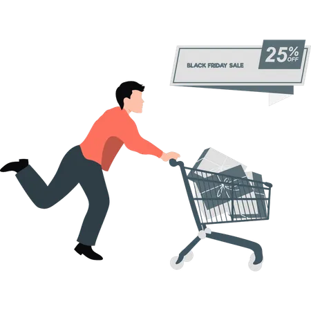 Boy Is Shopping In Black Friday Sale Illustration
