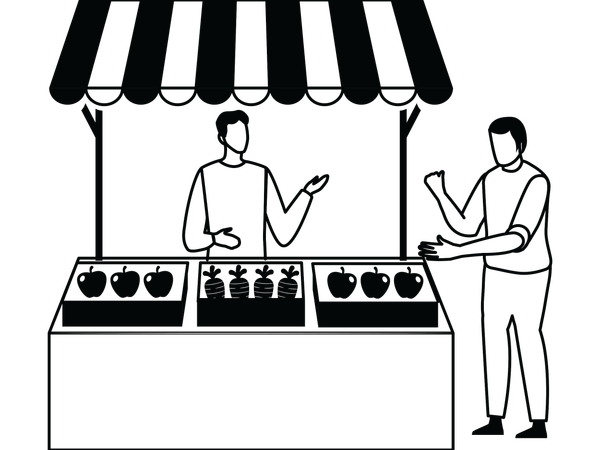 Boy shopping in generic market  Illustration