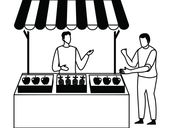 Boy shopping in generic market  Illustration