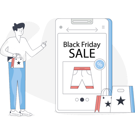 Boy  shopping on black friday sale  Illustration