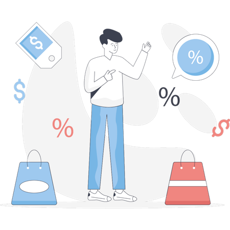 Boy  shopping on sale  Illustration