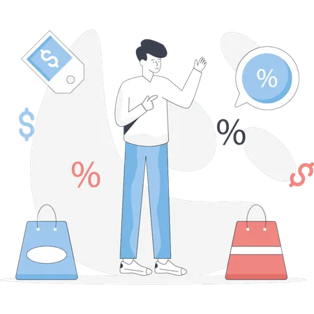 Boy  shopping on sale  Illustration
