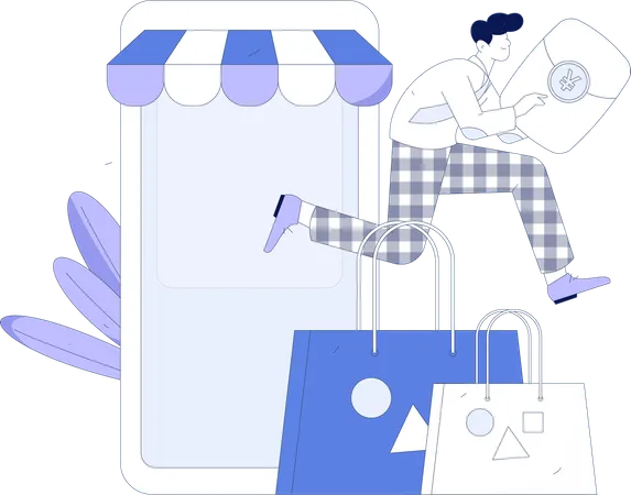 Boy shopping online  Illustration