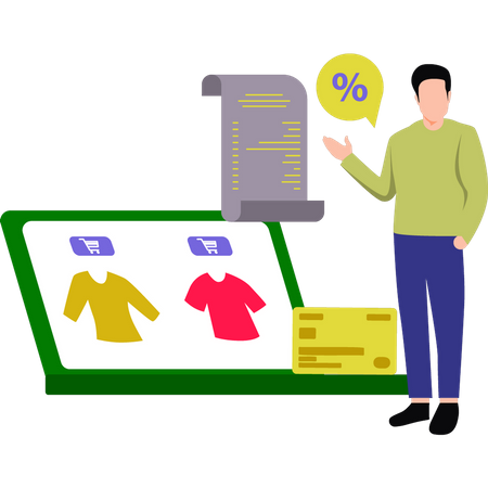 Boy shopping online at discount  Illustration