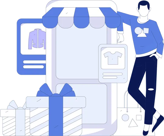 Boy shopping online  Illustration