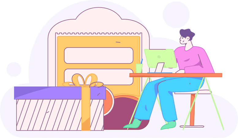 Boy shopping online  Illustration