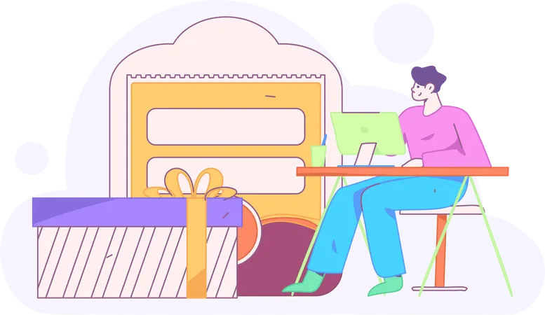 Boy shopping online  Illustration