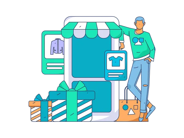 Boy shopping online  Illustration