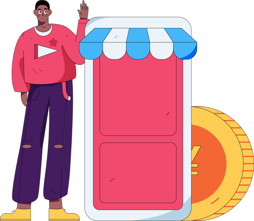 Boy shopping online  Illustration