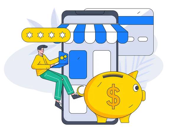 Boy shopping online  Illustration