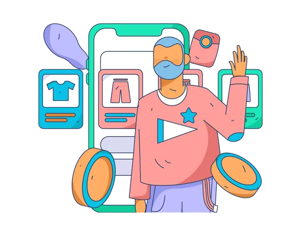 Boy shopping online  Illustration