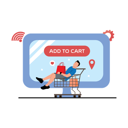 Boy shopping online  Illustration