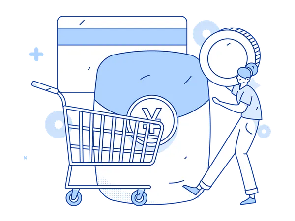 Boy shopping using mobile app  Illustration