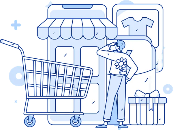 Boy shopping using mobile app  Illustration