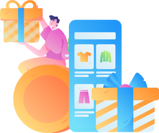Boy shopping via mobile app  Illustration