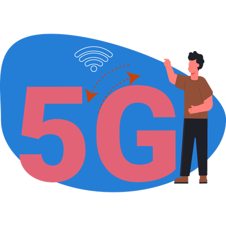 Boy  showing 5G network technology  Illustration