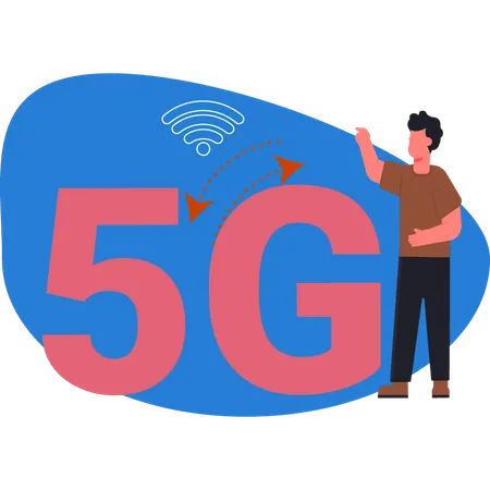 Boy  showing 5G network technology  Illustration