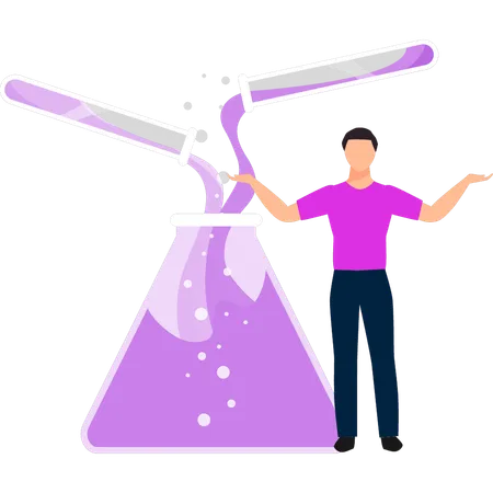 Boy showing a mixture of chemicals  Illustration