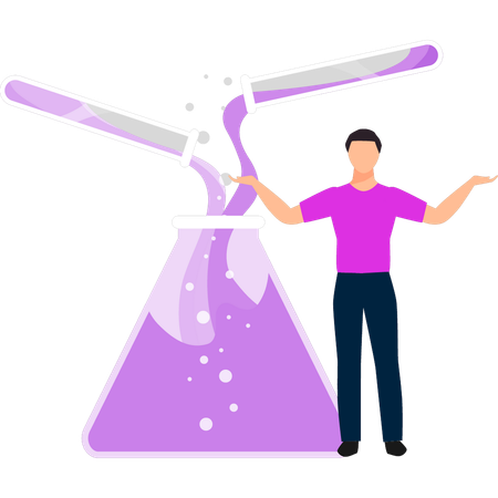 Boy showing a mixture of chemicals  Illustration