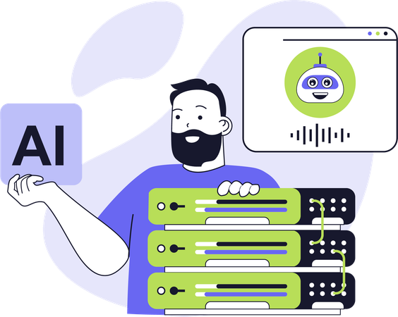 Boy showing ai data center  Illustration