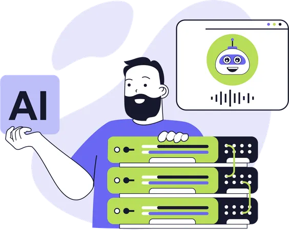 Boy showing ai data center  Illustration