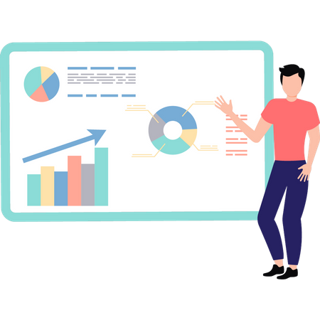 Boy showing analysis chart  Illustration